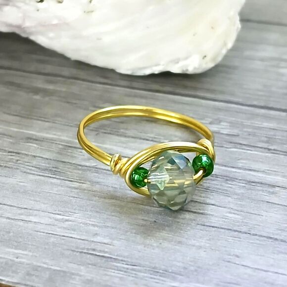 Multifaceted Glass Beaded Ring, Stackable Statement Boho Ring, Size 9.5 - Picture 1 of 2